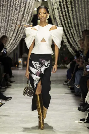Ivory Gazar Top with Draped Sleeves