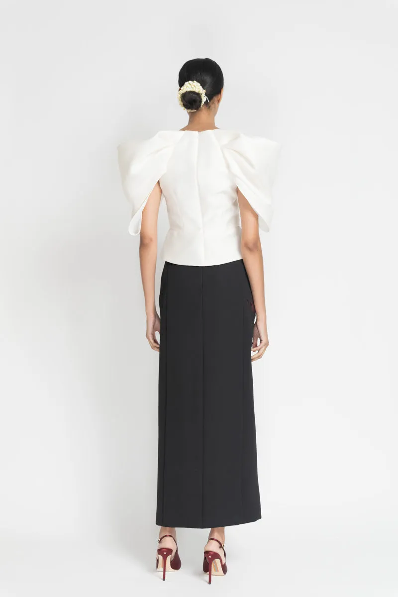 Ivory Gazar Top with Draped Sleeves