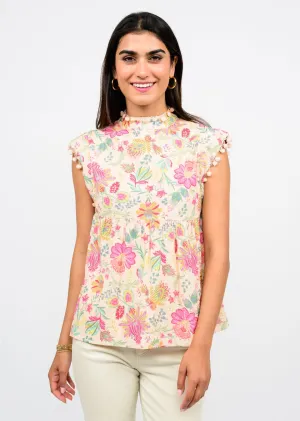 IVY JANE POM AND PEPLUM TOP - PEACH MULTI