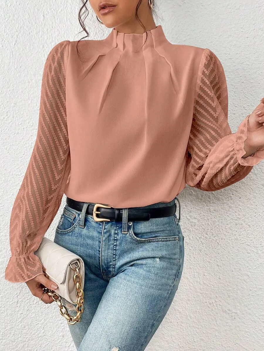 Izabelle | Elegant Turtleneck Blouse with Transparent Sleeves for Ladies