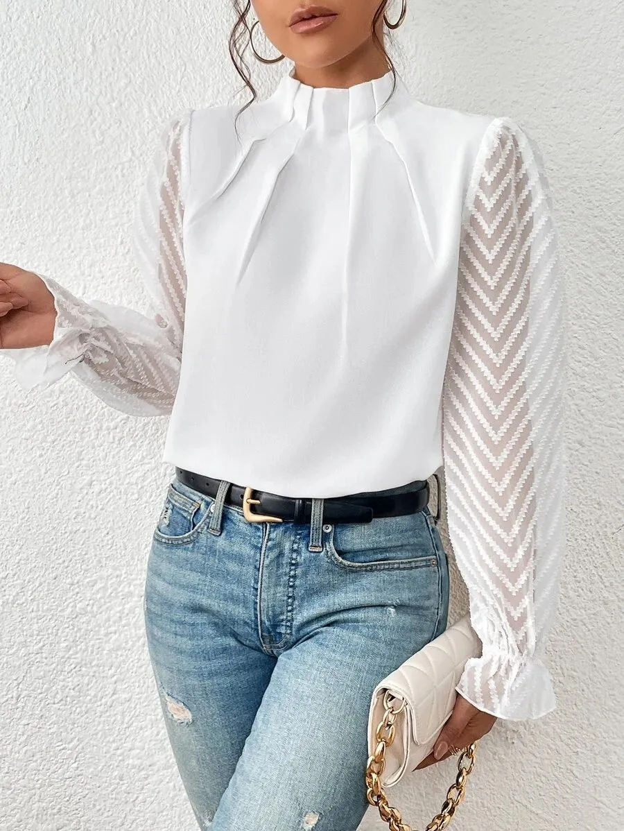 Izabelle | Elegant Turtleneck Blouse with Transparent Sleeves for Ladies