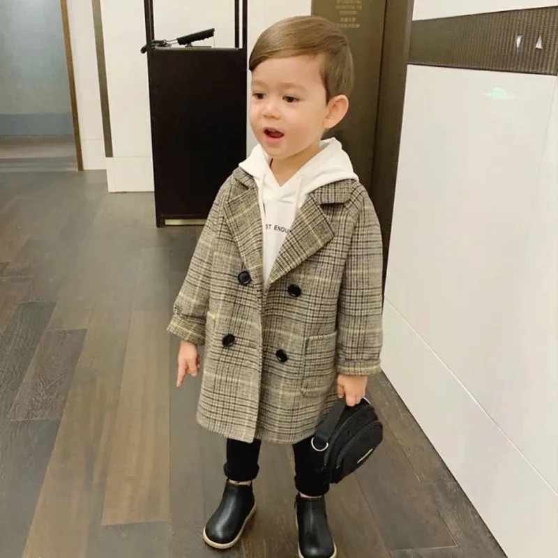Jackets Child  Girl Woolen Double-breasted Baby Trench Coat Lapel Autumn Kids Outerwear  Winter Wool Overcoat