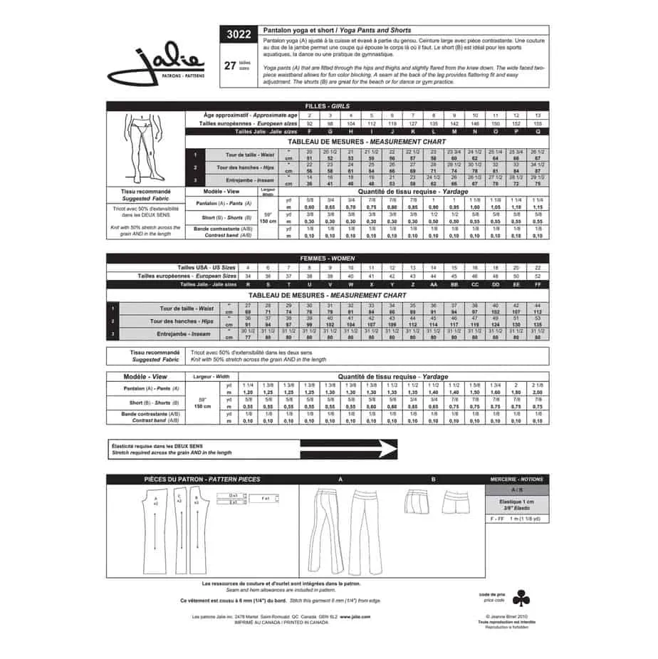 Jalie Pattern 3022 Yoga Pants and Shorts