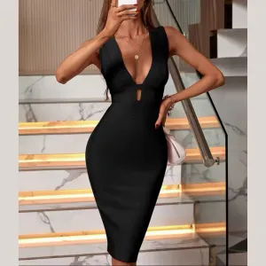 Jennifer - Black Low Plunge Bandage Dress