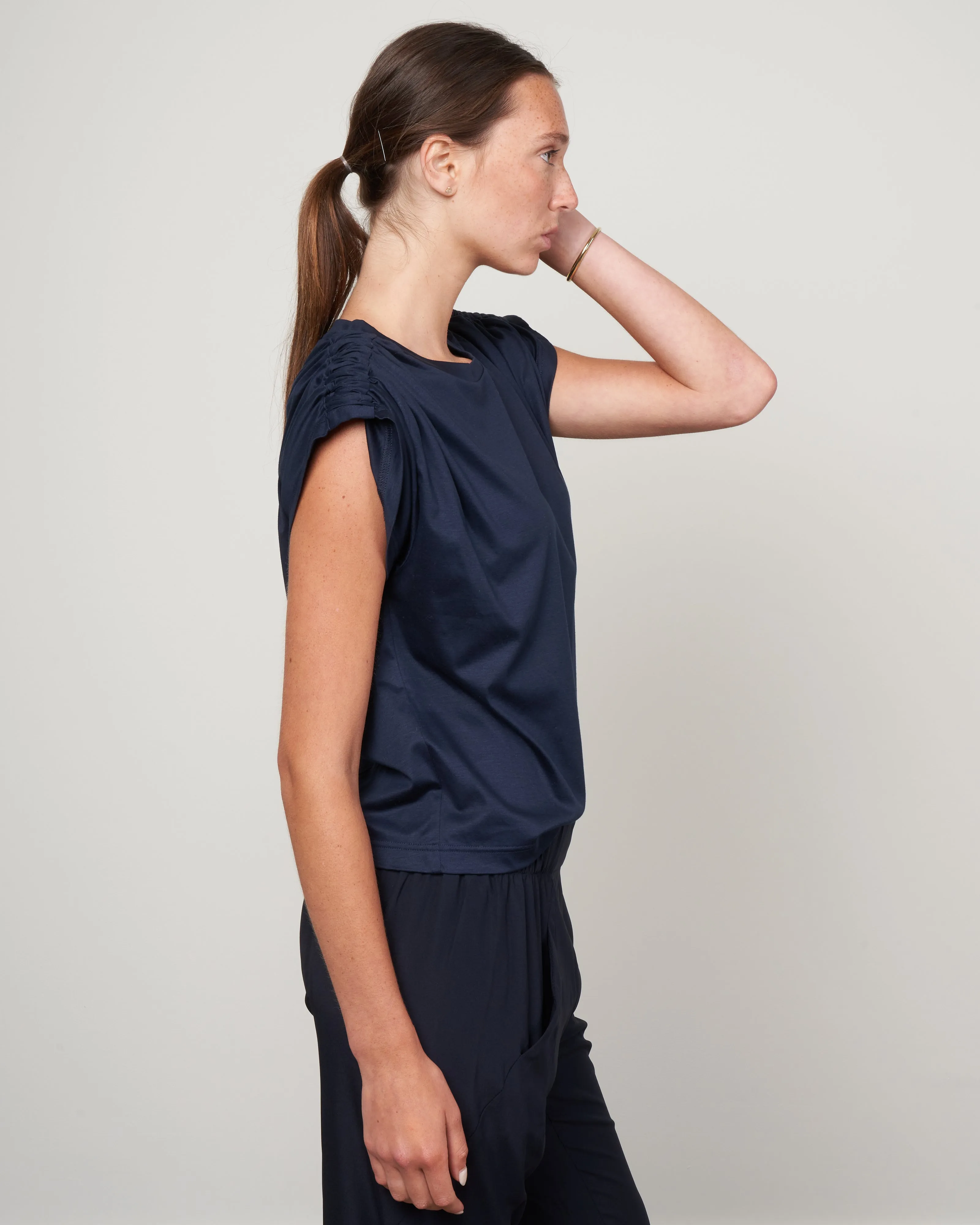 jersey ruched muscle tank eco jersey - ink jet