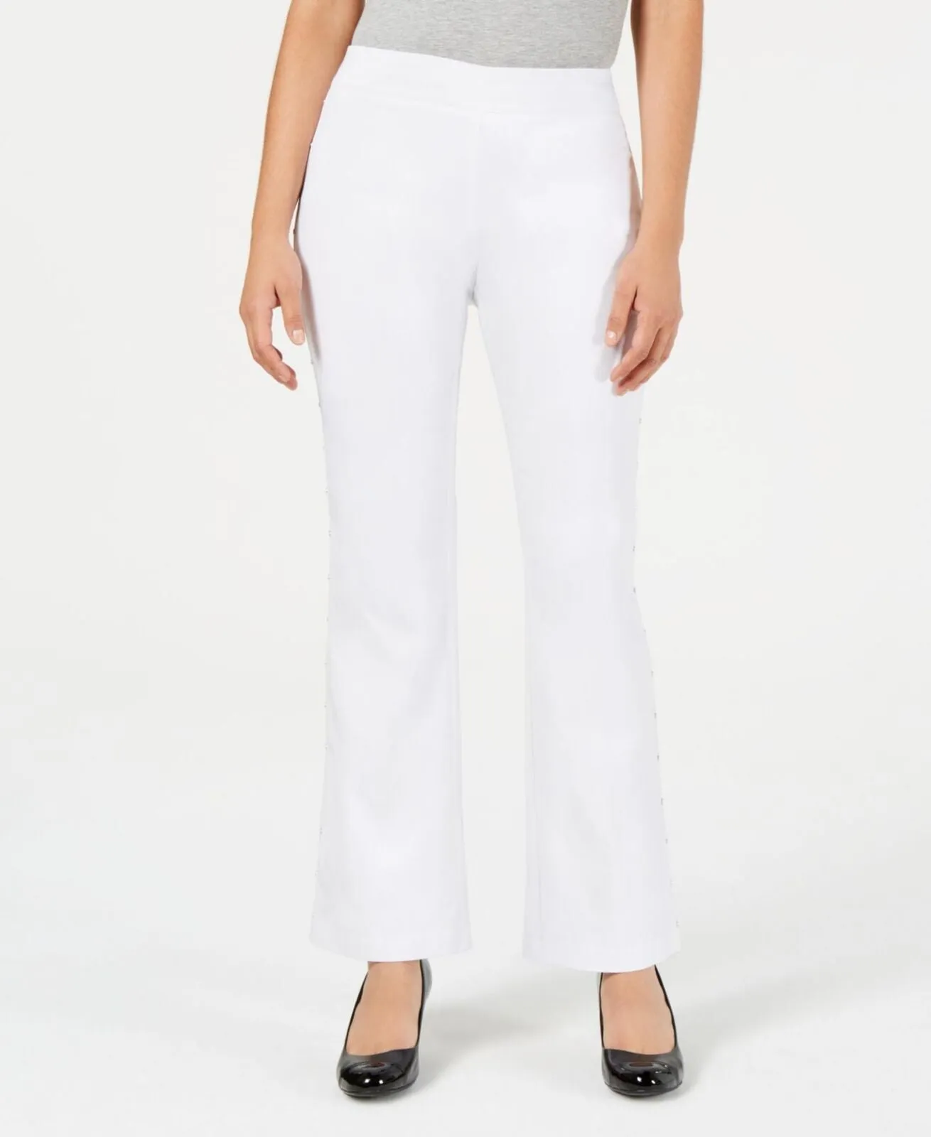 Jm Collection Womens Petite Stud-Trimmed Flare-Leg Pants 100042991PT White PXL
