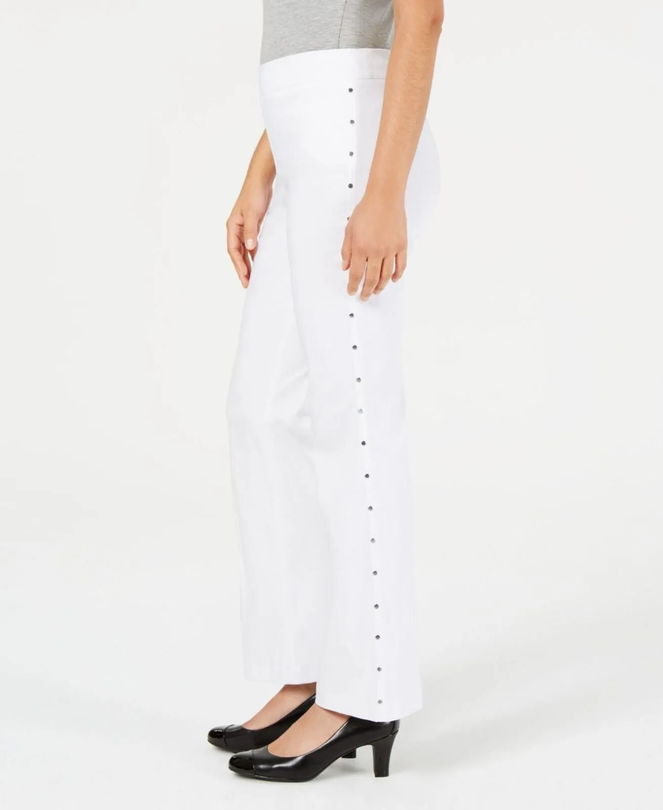 Jm Collection Womens Petite Stud-Trimmed Flare-Leg Pants 100042991PT White PXL