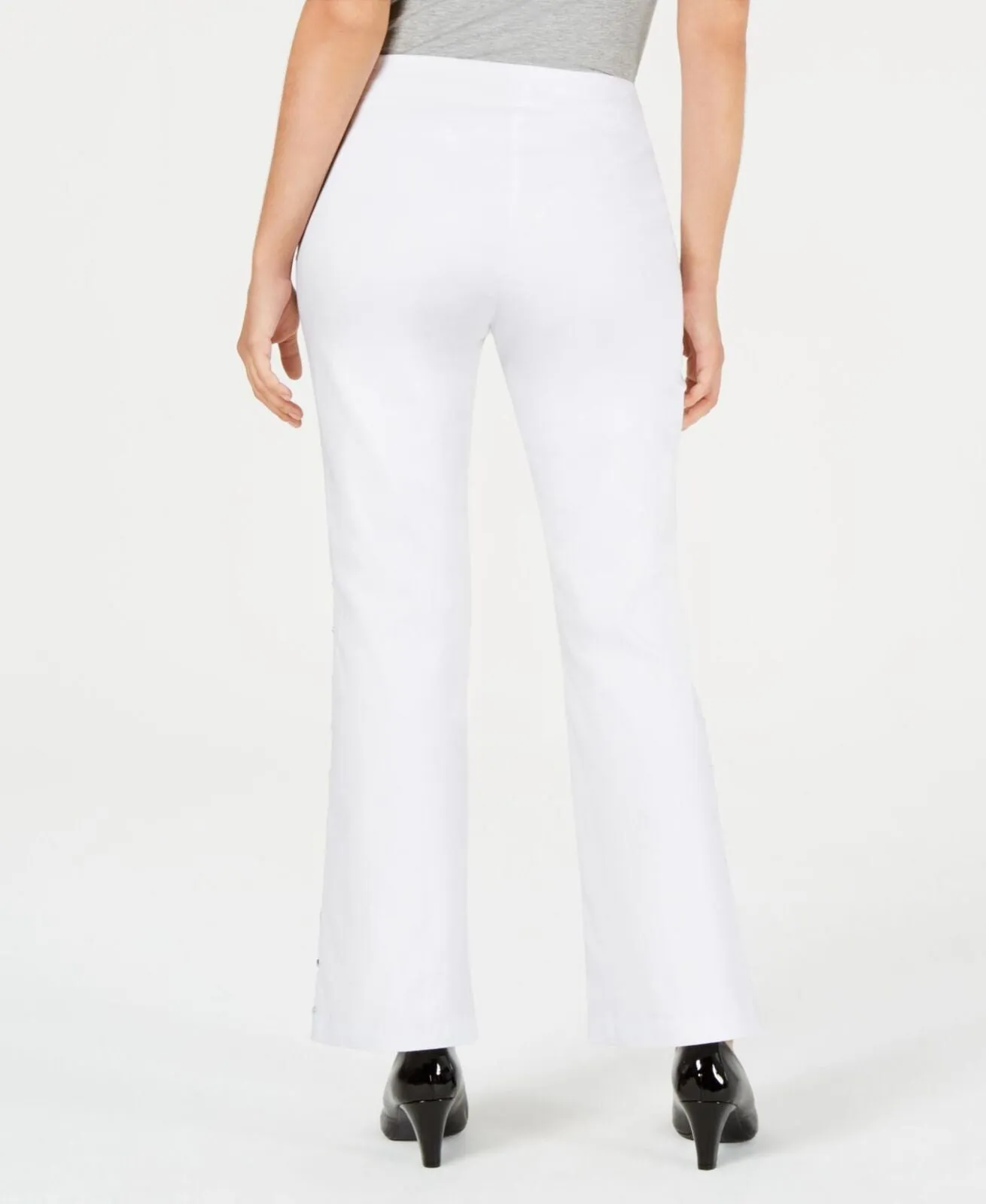 Jm Collection Womens Petite Stud-Trimmed Flare-Leg Pants 100042991PT White PXL
