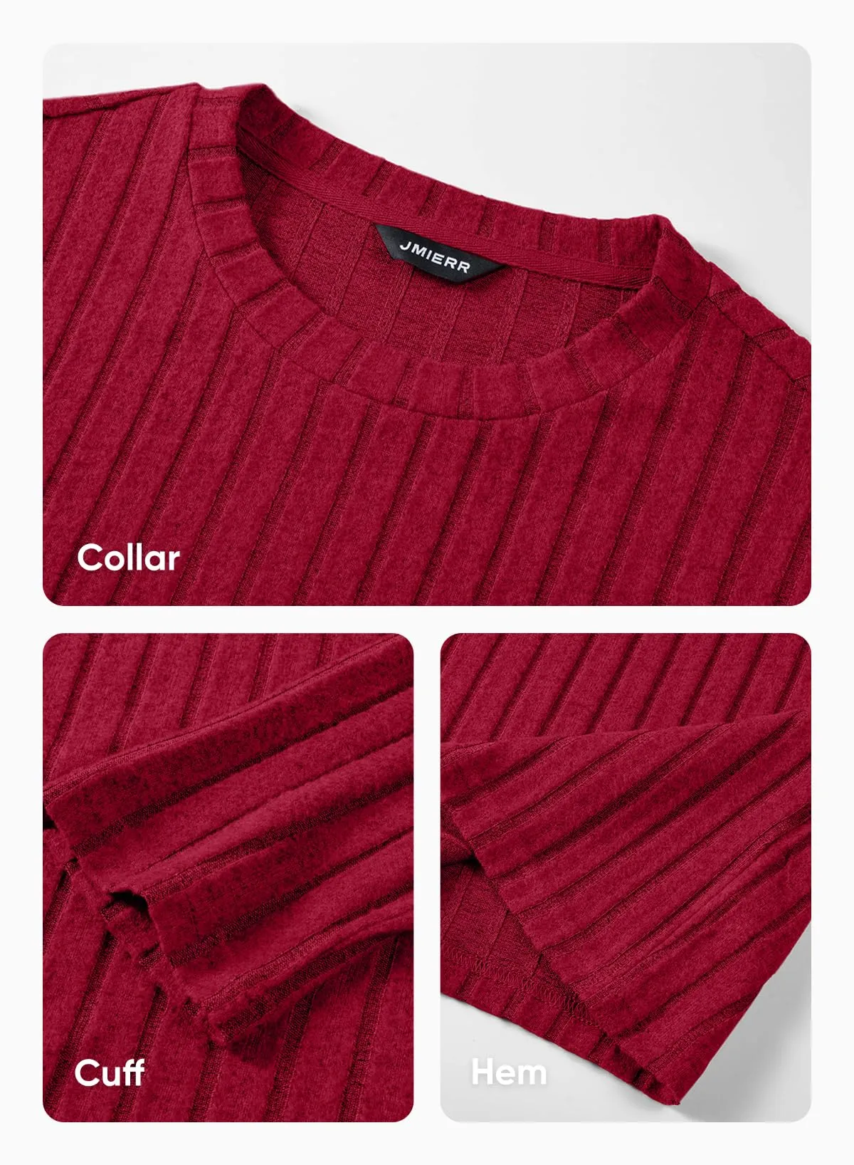 JMIERR Mens Casual Long Sleeve Lightweight T-Shirt Slim Fit Knit Crew Neck Stretch Ribbed Undershirts for Men
