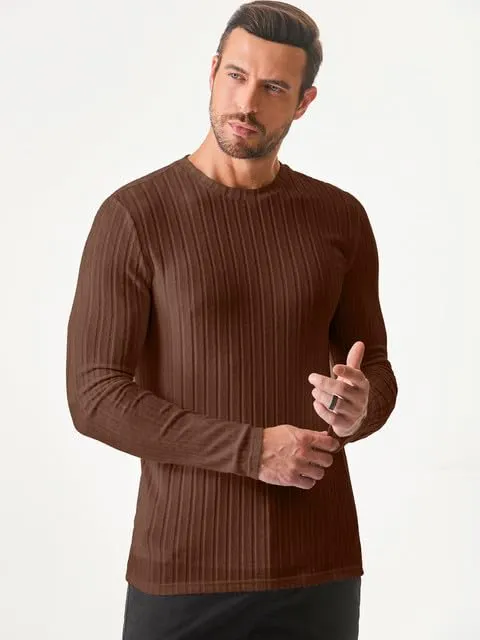 JMIERR Mens Casual Long Sleeve Lightweight T-Shirt Slim Fit Knit Crew Neck Stretch Ribbed Undershirts for Men