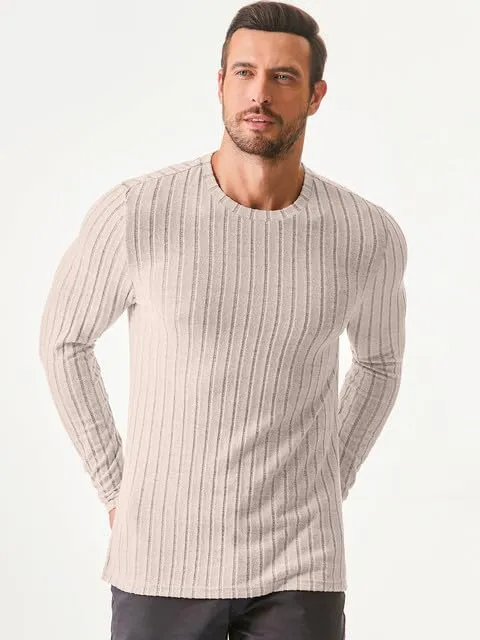JMIERR Mens Casual Long Sleeve Lightweight T-Shirt Slim Fit Knit Crew Neck Stretch Ribbed Undershirts for Men