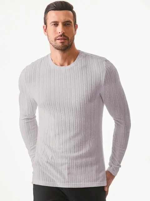 JMIERR Mens Casual Long Sleeve Lightweight T-Shirt Slim Fit Knit Crew Neck Stretch Ribbed Undershirts for Men