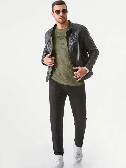 JMIERR Mens Casual Long Sleeve Lightweight T-Shirt Slim Fit Knit Crew Neck Stretch Ribbed Undershirts for Men
