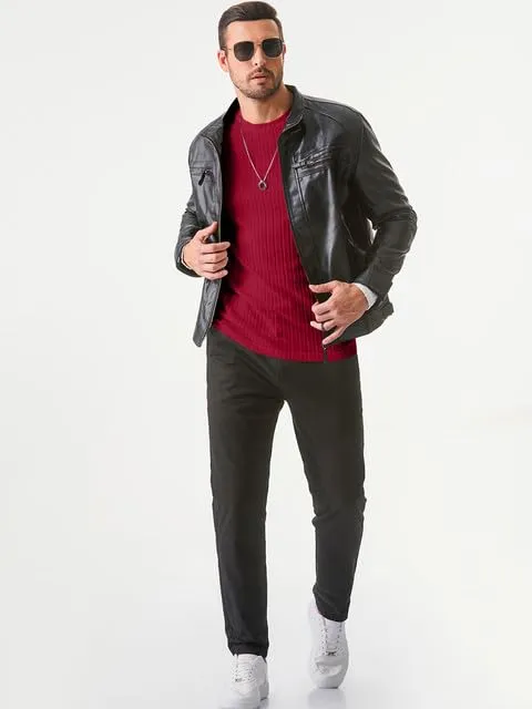 JMIERR Mens Casual Long Sleeve Lightweight T-Shirt Slim Fit Knit Crew Neck Stretch Ribbed Undershirts for Men
