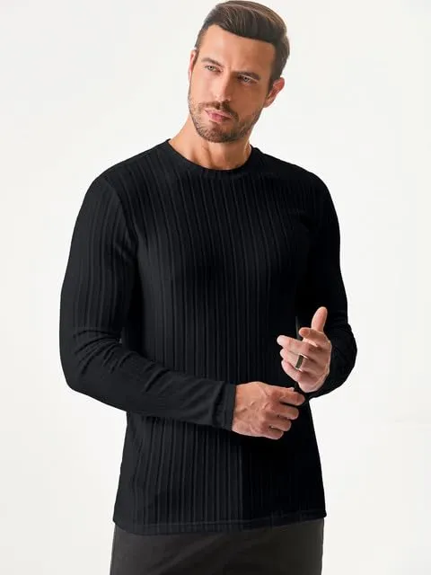JMIERR Mens Casual Long Sleeve Lightweight T-Shirt Slim Fit Knit Crew Neck Stretch Ribbed Undershirts for Men