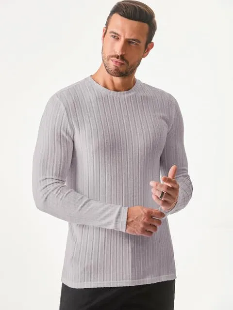 JMIERR Mens Casual Long Sleeve Lightweight T-Shirt Slim Fit Knit Crew Neck Stretch Ribbed Undershirts for Men