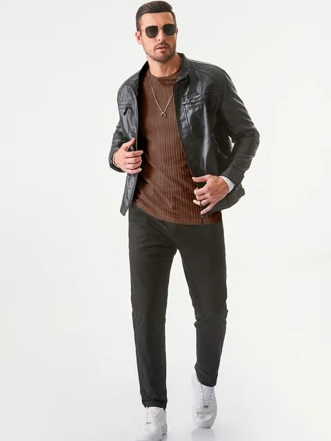 JMIERR Mens Casual Long Sleeve Lightweight T-Shirt Slim Fit Knit Crew Neck Stretch Ribbed Undershirts for Men