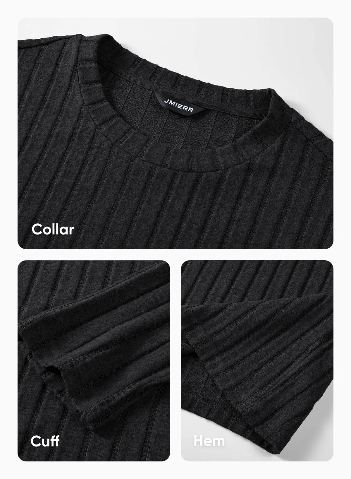 JMIERR Mens Casual Long Sleeve Lightweight T-Shirt Slim Fit Knit Crew Neck Stretch Ribbed Undershirts for Men