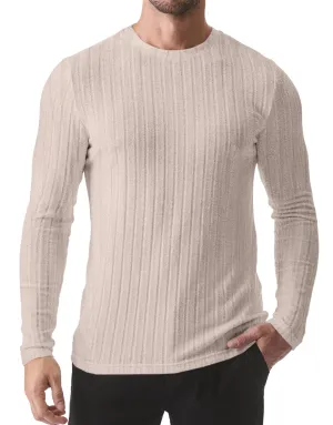JMIERR Mens Casual Long Sleeve Lightweight T-Shirt Slim Fit Knit Crew Neck Stretch Ribbed Undershirts for Men