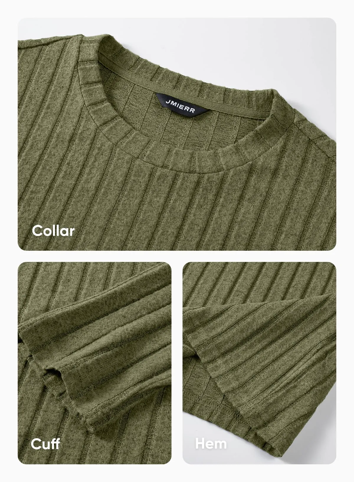 JMIERR Mens Casual Long Sleeve Lightweight T-Shirt Slim Fit Knit Crew Neck Stretch Ribbed Undershirts for Men