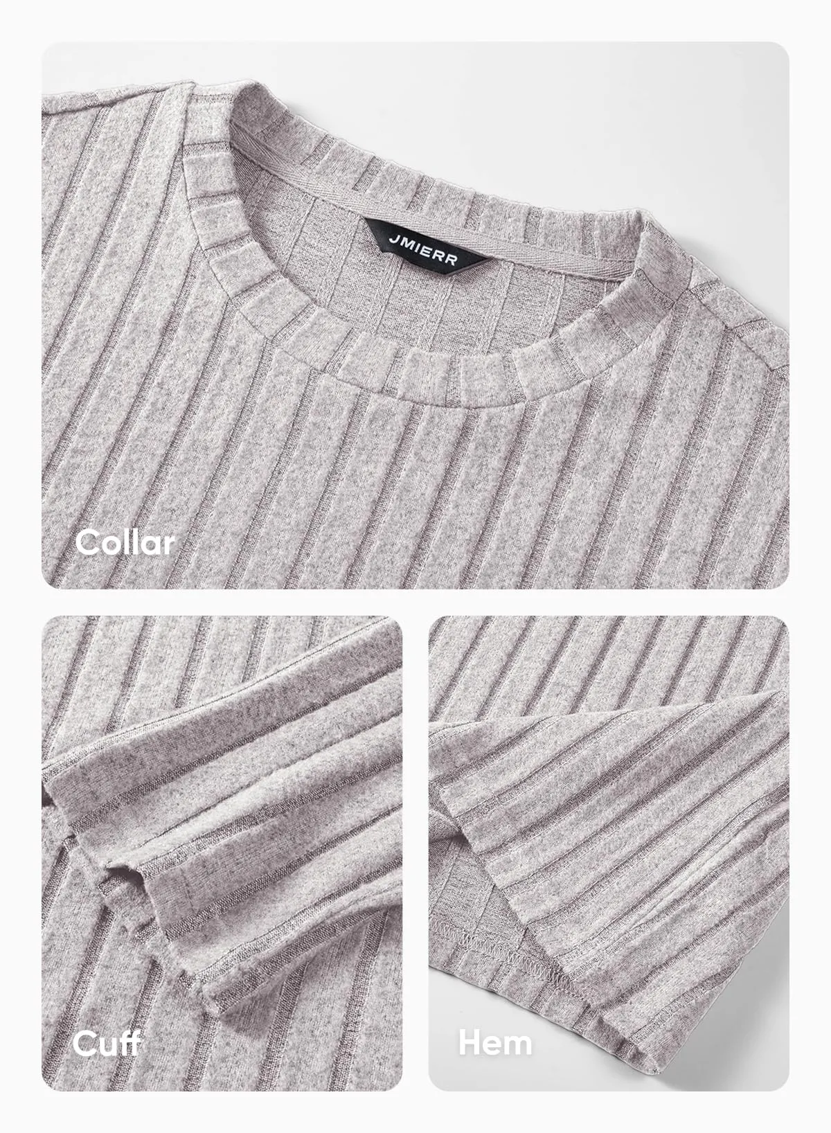 JMIERR Mens Casual Long Sleeve Lightweight T-Shirt Slim Fit Knit Crew Neck Stretch Ribbed Undershirts for Men