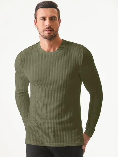 JMIERR Mens Casual Long Sleeve Lightweight T-Shirt Slim Fit Knit Crew Neck Stretch Ribbed Undershirts for Men
