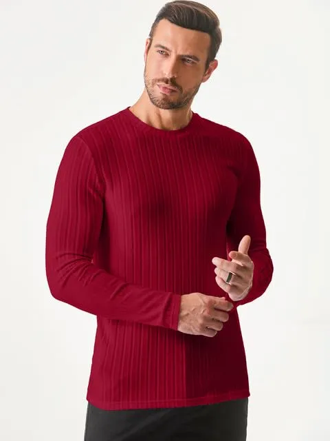 JMIERR Mens Casual Long Sleeve Lightweight T-Shirt Slim Fit Knit Crew Neck Stretch Ribbed Undershirts for Men