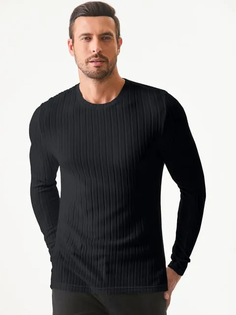 JMIERR Mens Casual Long Sleeve Lightweight T-Shirt Slim Fit Knit Crew Neck Stretch Ribbed Undershirts for Men