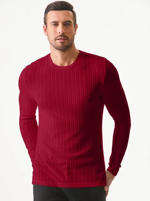 JMIERR Mens Casual Long Sleeve Lightweight T-Shirt Slim Fit Knit Crew Neck Stretch Ribbed Undershirts for Men