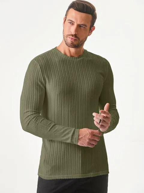 JMIERR Mens Casual Long Sleeve Lightweight T-Shirt Slim Fit Knit Crew Neck Stretch Ribbed Undershirts for Men
