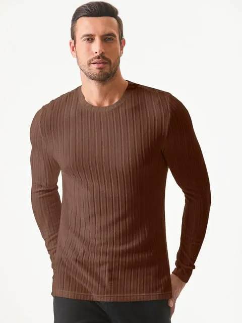 JMIERR Mens Casual Long Sleeve Lightweight T-Shirt Slim Fit Knit Crew Neck Stretch Ribbed Undershirts for Men