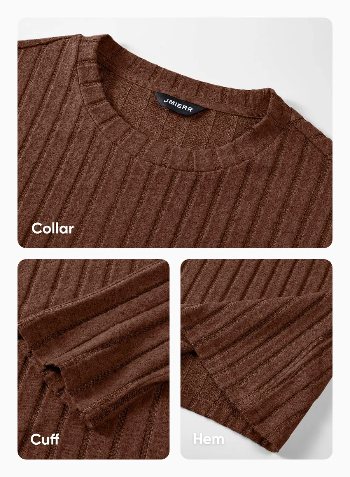 JMIERR Mens Casual Long Sleeve Lightweight T-Shirt Slim Fit Knit Crew Neck Stretch Ribbed Undershirts for Men