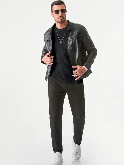 JMIERR Mens Casual Long Sleeve Lightweight T-Shirt Slim Fit Knit Crew Neck Stretch Ribbed Undershirts for Men