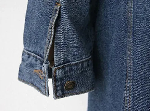 Jofemuho Long Button Down Denim Trench Coat