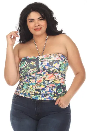 Johnny Was Drawstring Ruched Tankini Floral Halter Swim Top Plus Size CSW9623-FX