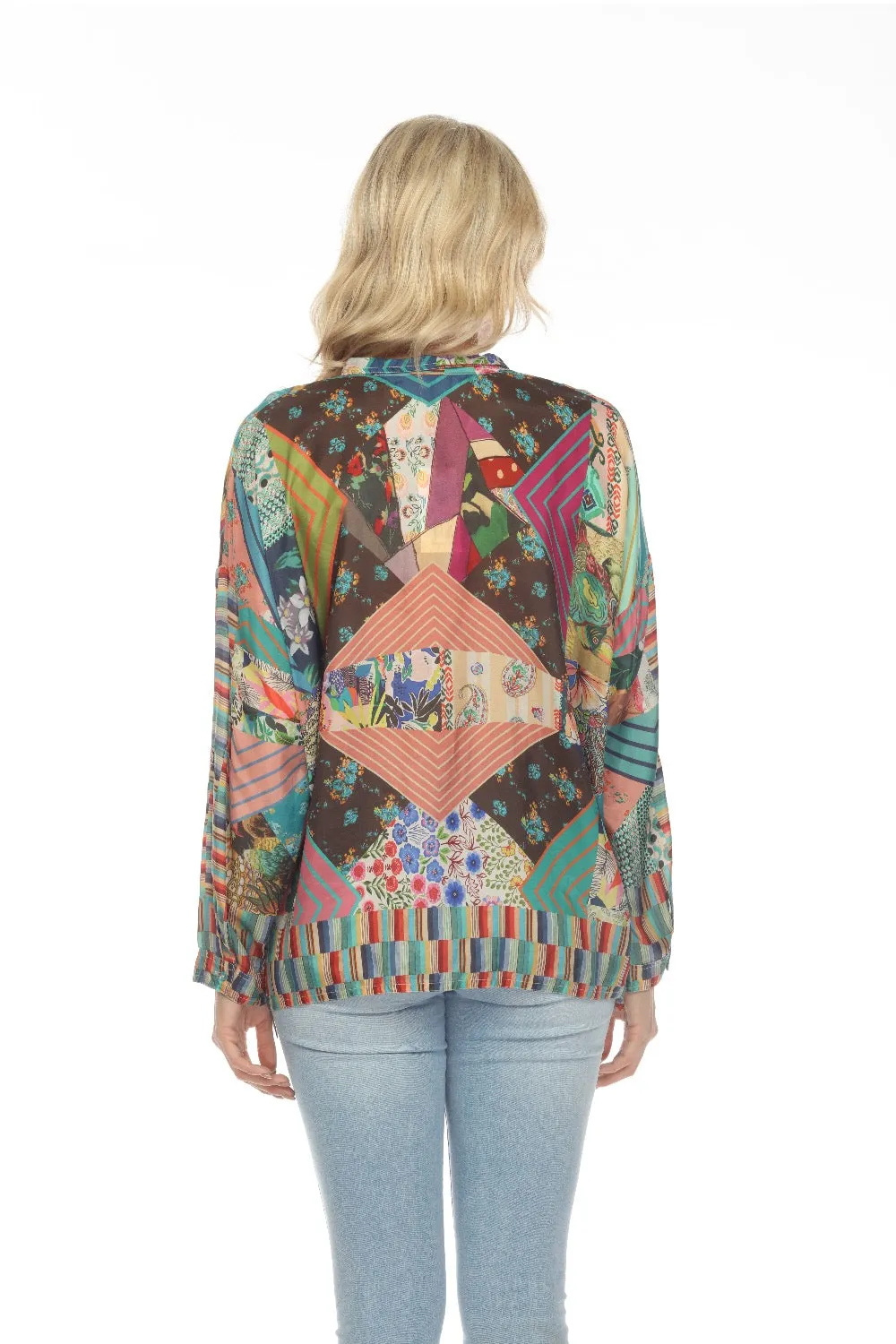 Johnny Was Imagination Kari Silk Printed Button-Down Top Boho Chic C15022