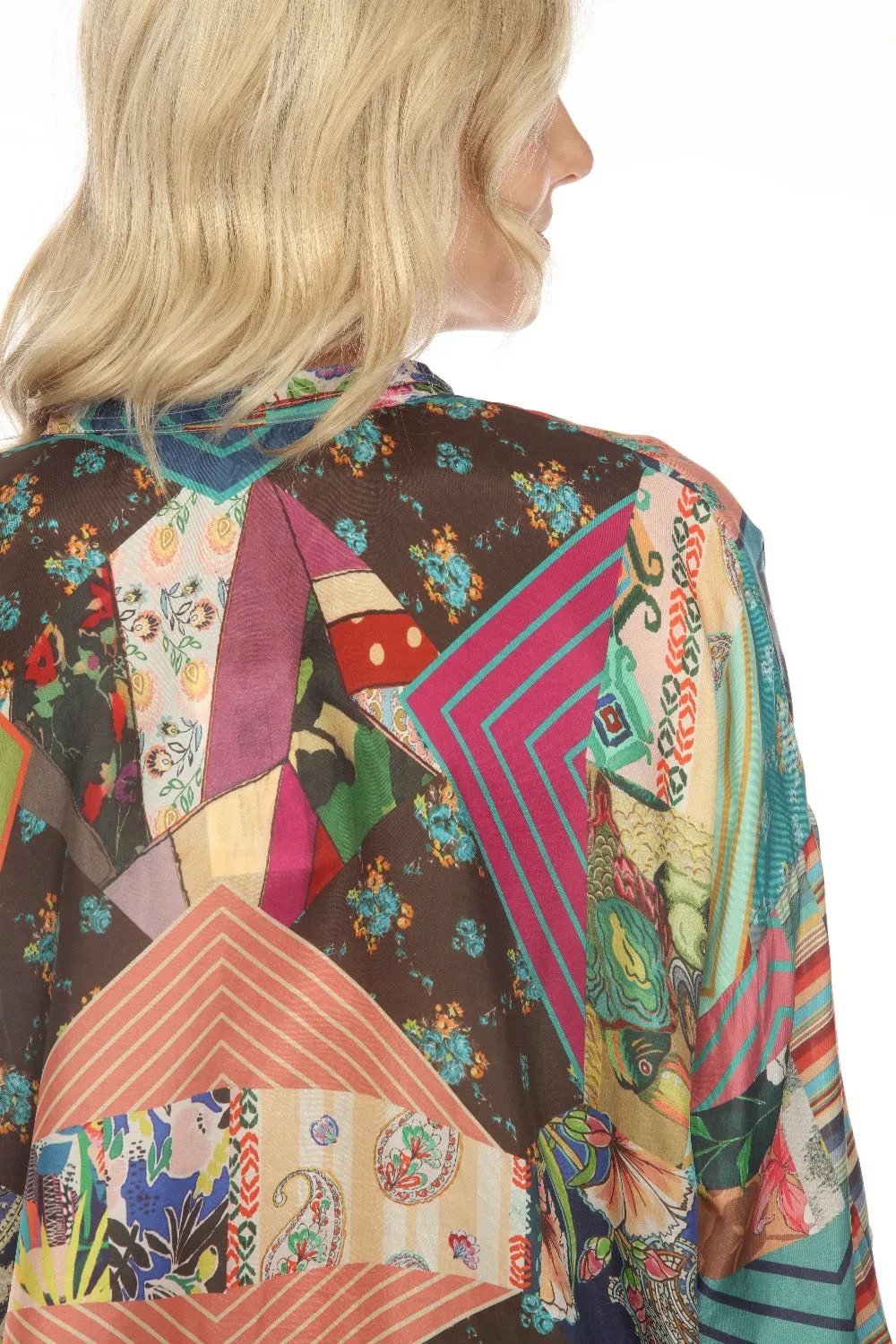 Johnny Was Imagination Kari Silk Printed Button-Down Top Boho Chic C15022