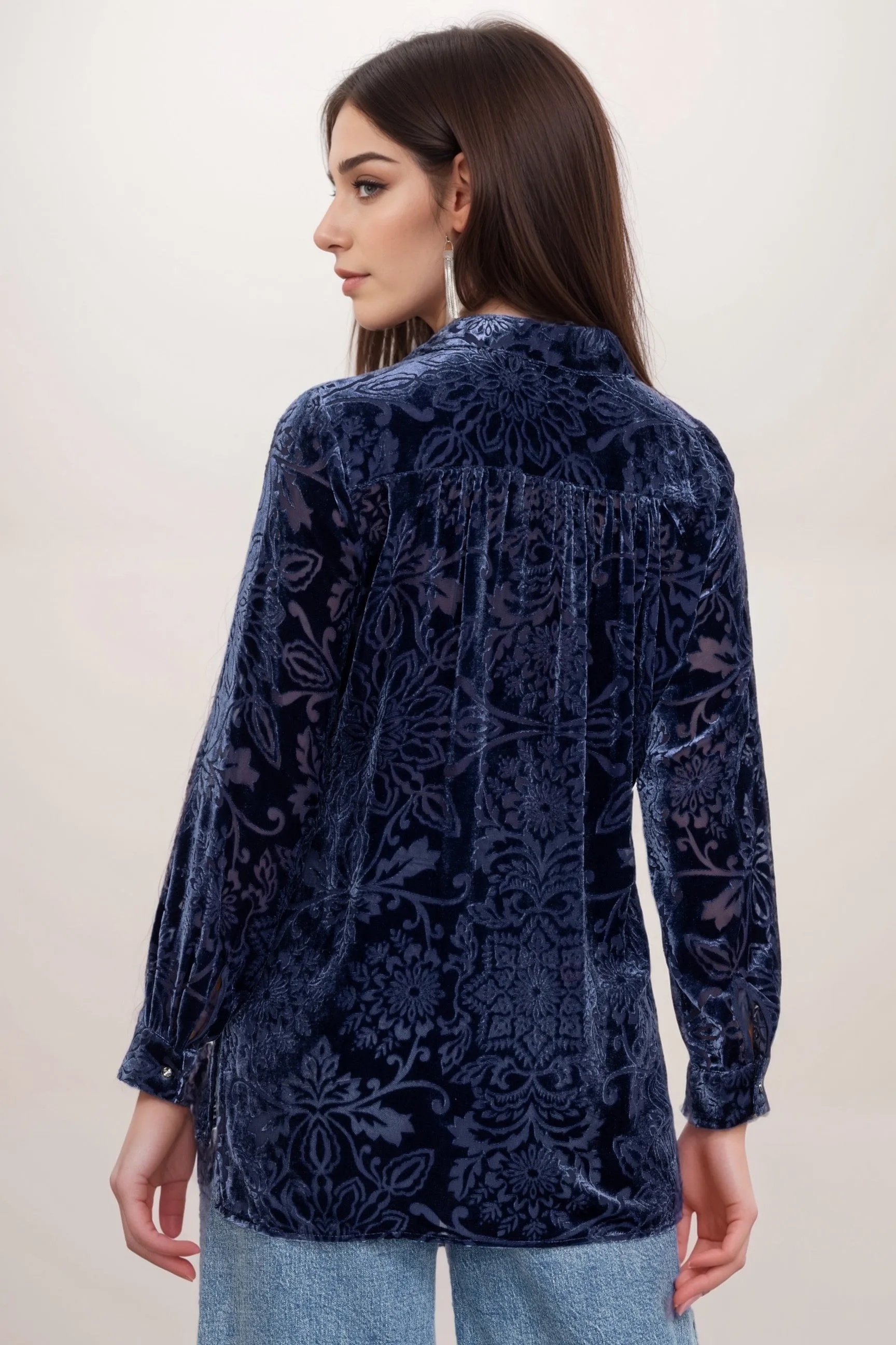 Johnny Was Jade Sapphire Blue Misty Long Sleeve Button Down Shirt L16924