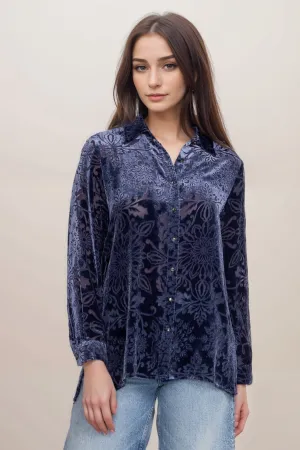Johnny Was Jade Sapphire Blue Misty Long Sleeve Button Down Shirt L16924