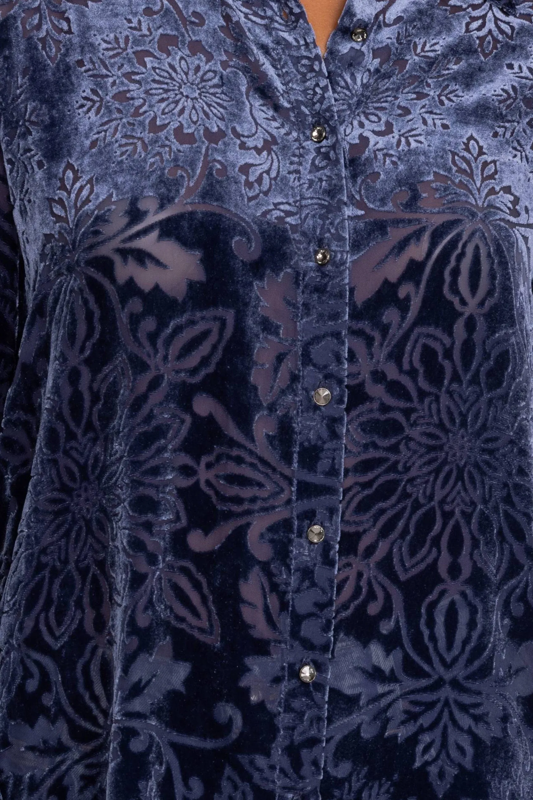 Johnny Was Jade Sapphire Blue Misty Long Sleeve Button Down Shirt L16924