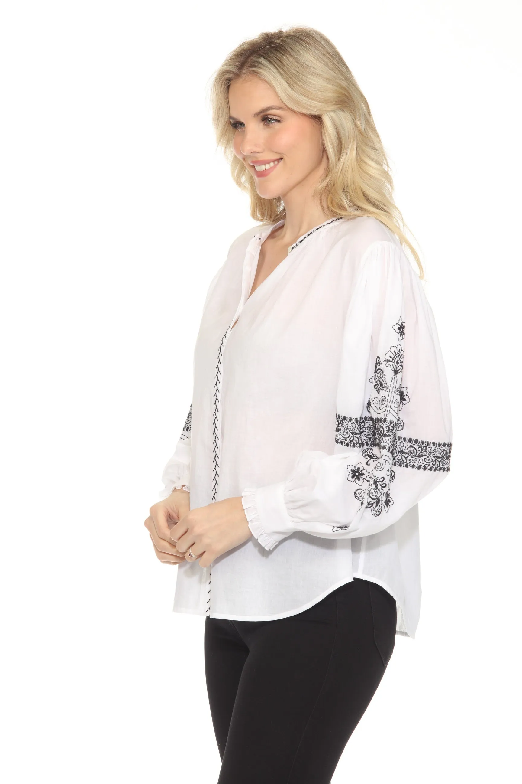 Johnny Was Jade White Irenie Kivi Blouse L18324