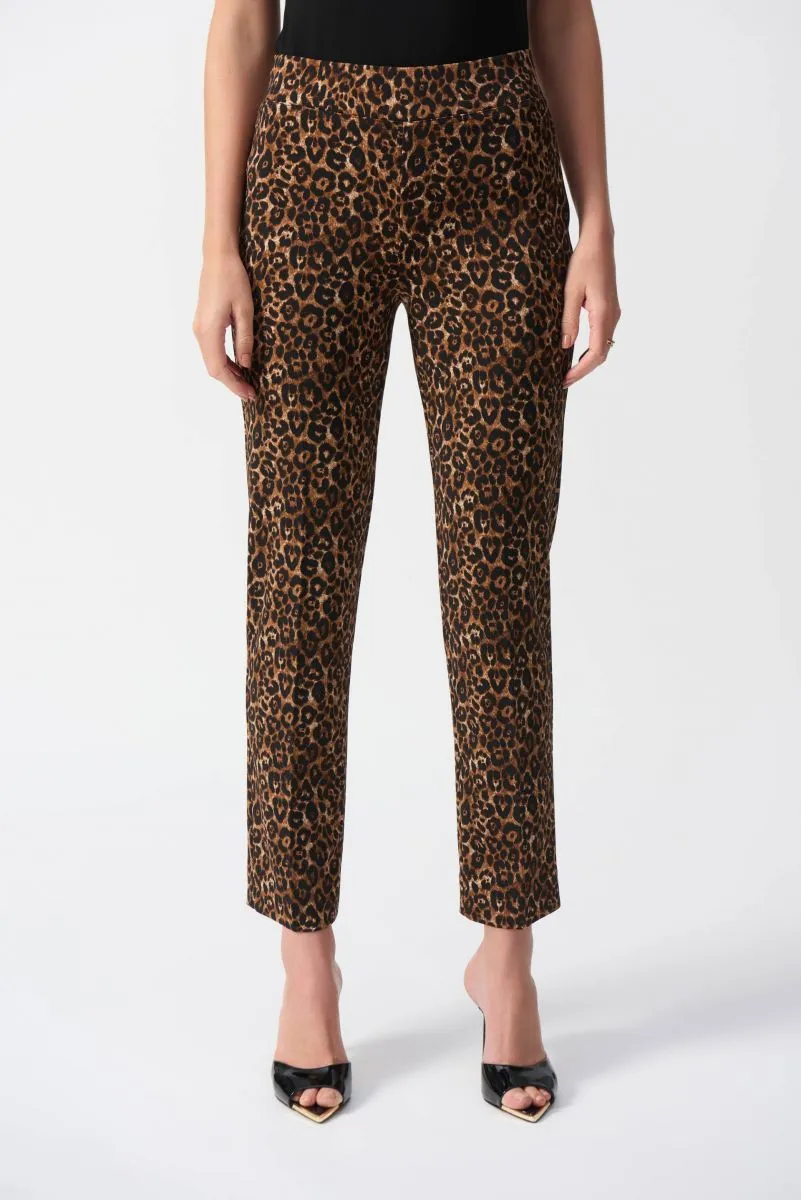 Joseph Ribkoff Beige/Black Animal Print Pull-On Cropped Pants 244257