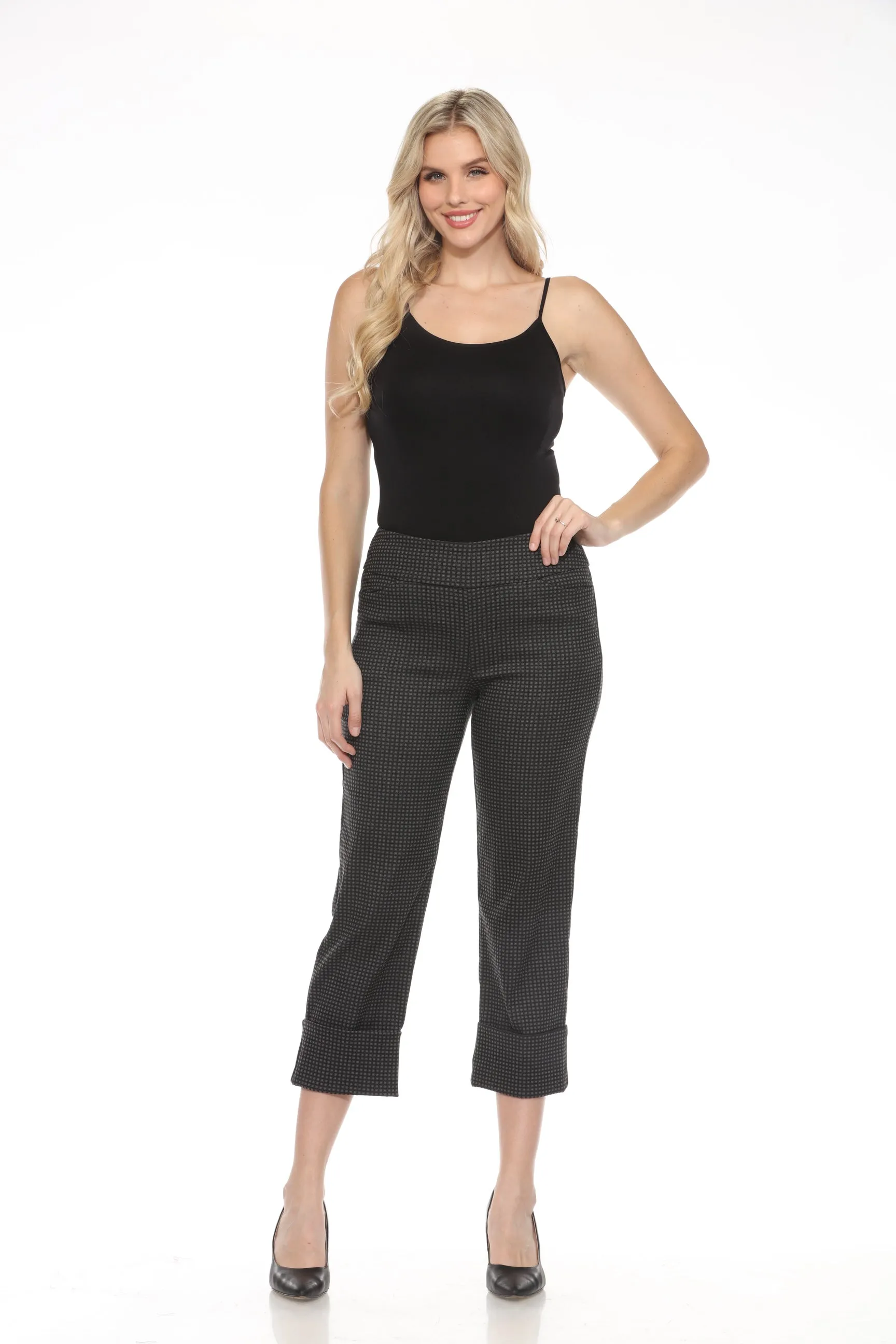 Joseph Ribkoff Black/Grey Check Pull On Roll Up Cropped Pants 243262