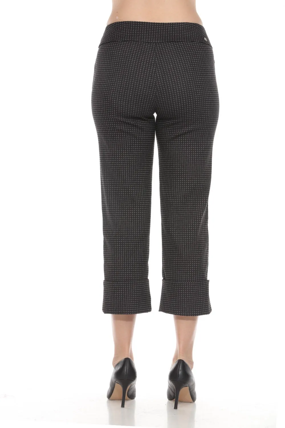 Joseph Ribkoff Black/Grey Check Pull On Roll Up Cropped Pants 243262