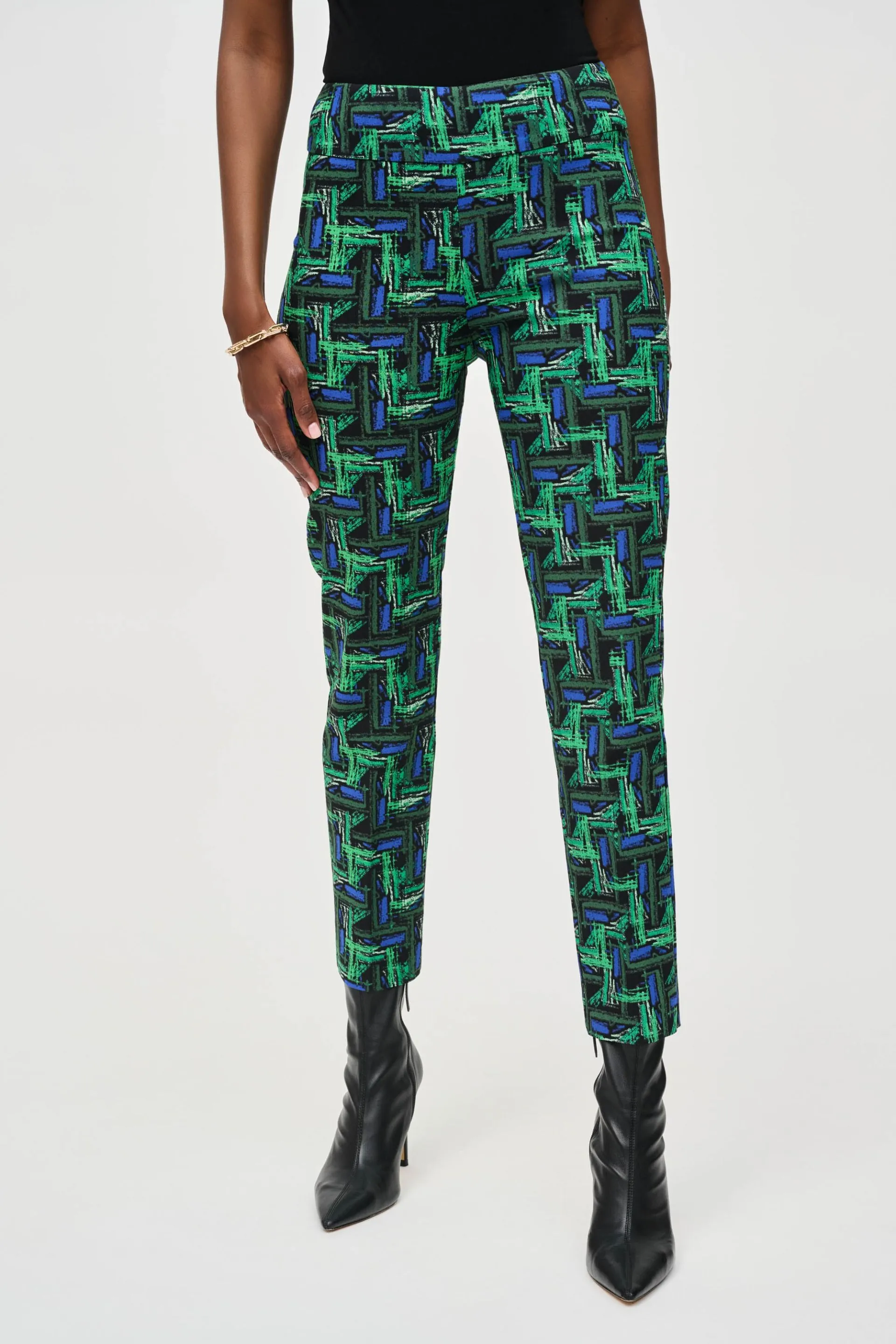 Joseph Ribkoff Multi Abstract Print Slim Cropped Pants 243140
