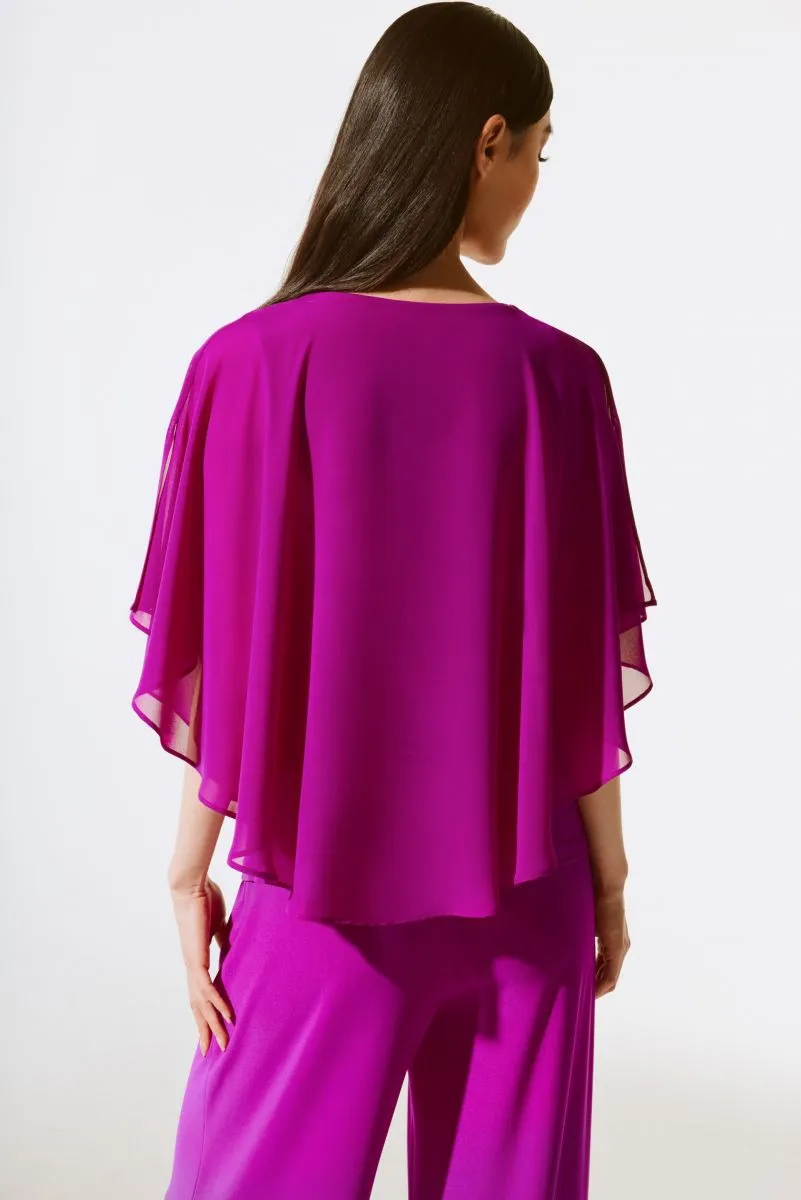 Joseph Ribkoff Rhinestone Trim Ruffled Chiffon Poncho Top 243707