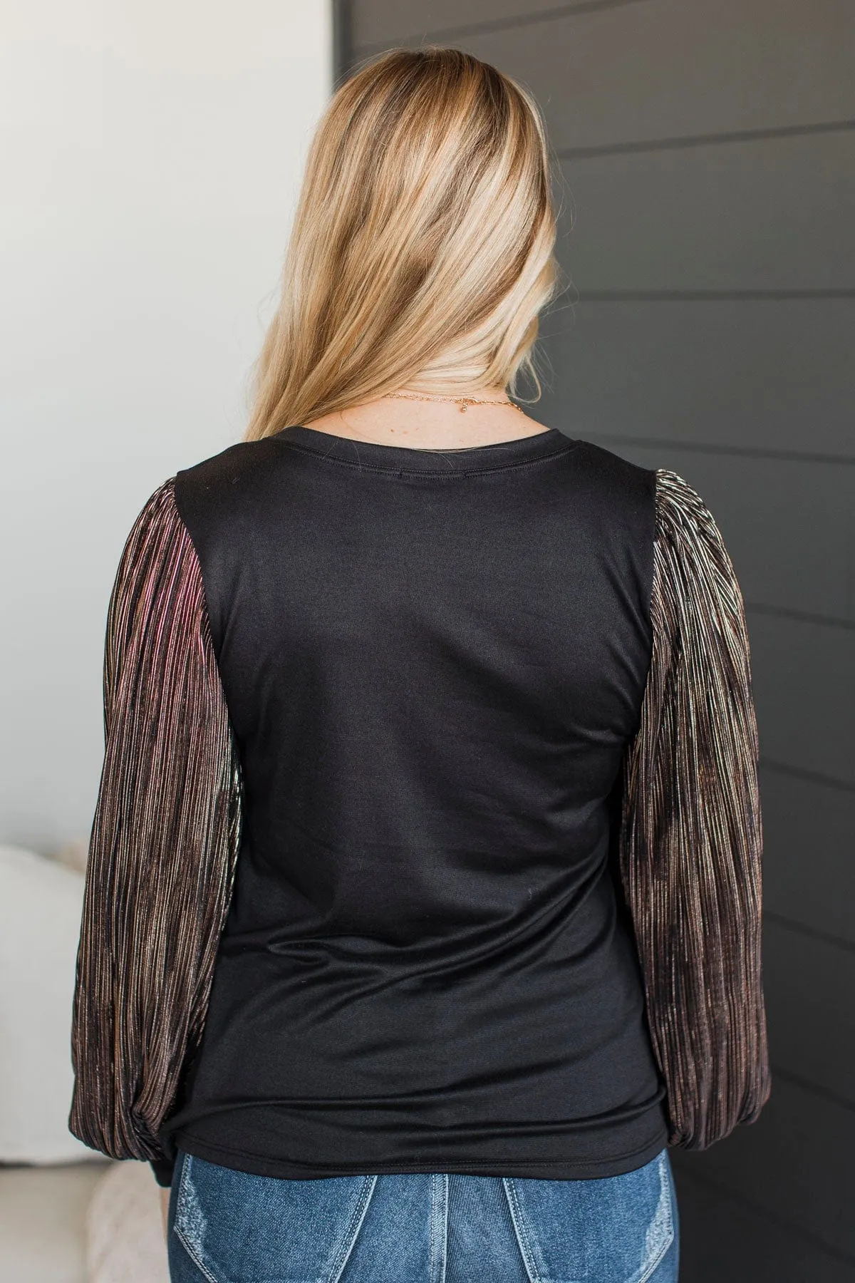 Keep It Forever Plisse Sleeve Top- Black