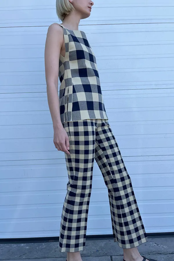 Kick Stretch-Cotton Pants in Gingham Navy Light Khaki