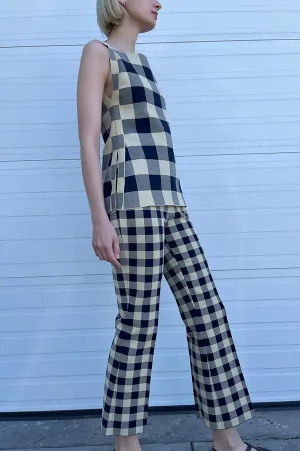 Kick Stretch-Cotton Pants in Gingham Navy Light Khaki