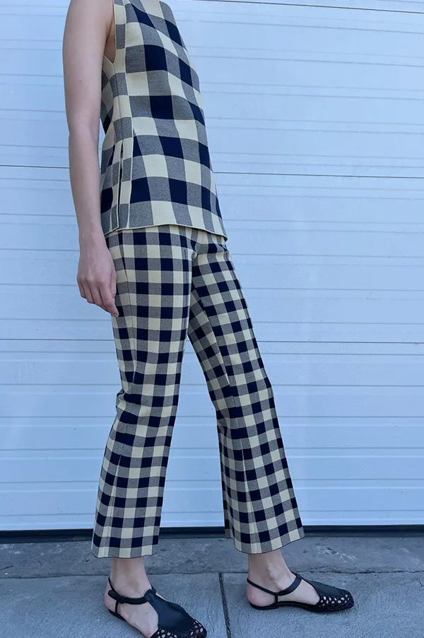 Kick Stretch-Cotton Pants in Gingham Navy Light Khaki
